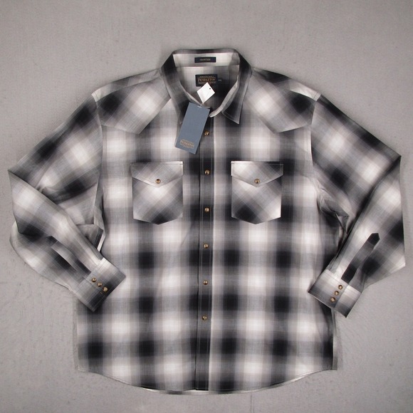 Pendleton Other - Pendleton Frontier Mens XXL Western Snap Shirt Ombre Plaid Grey Black Rancher